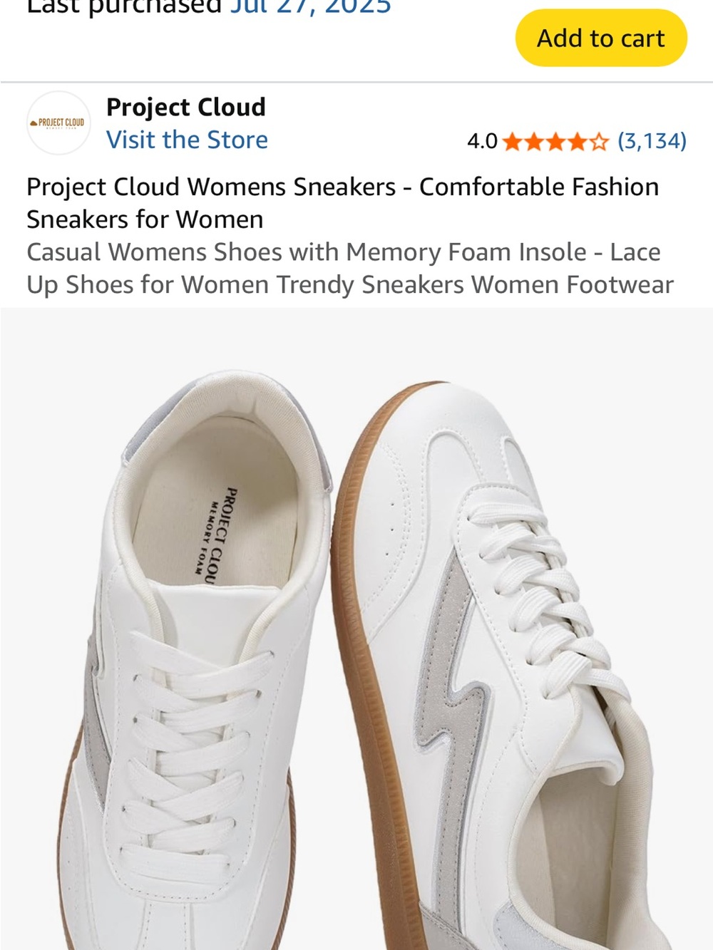 Women's White Sneakers with Gum Sole Project Cloud 8.5 Medium